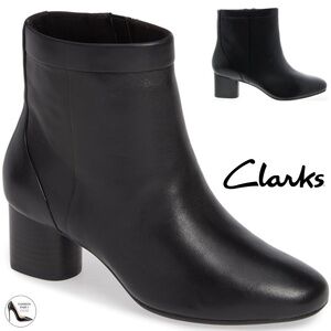 Clarks Un Cosmo Up Womens Black Leather Ankle Boots Zipper Block Heel Booties 9